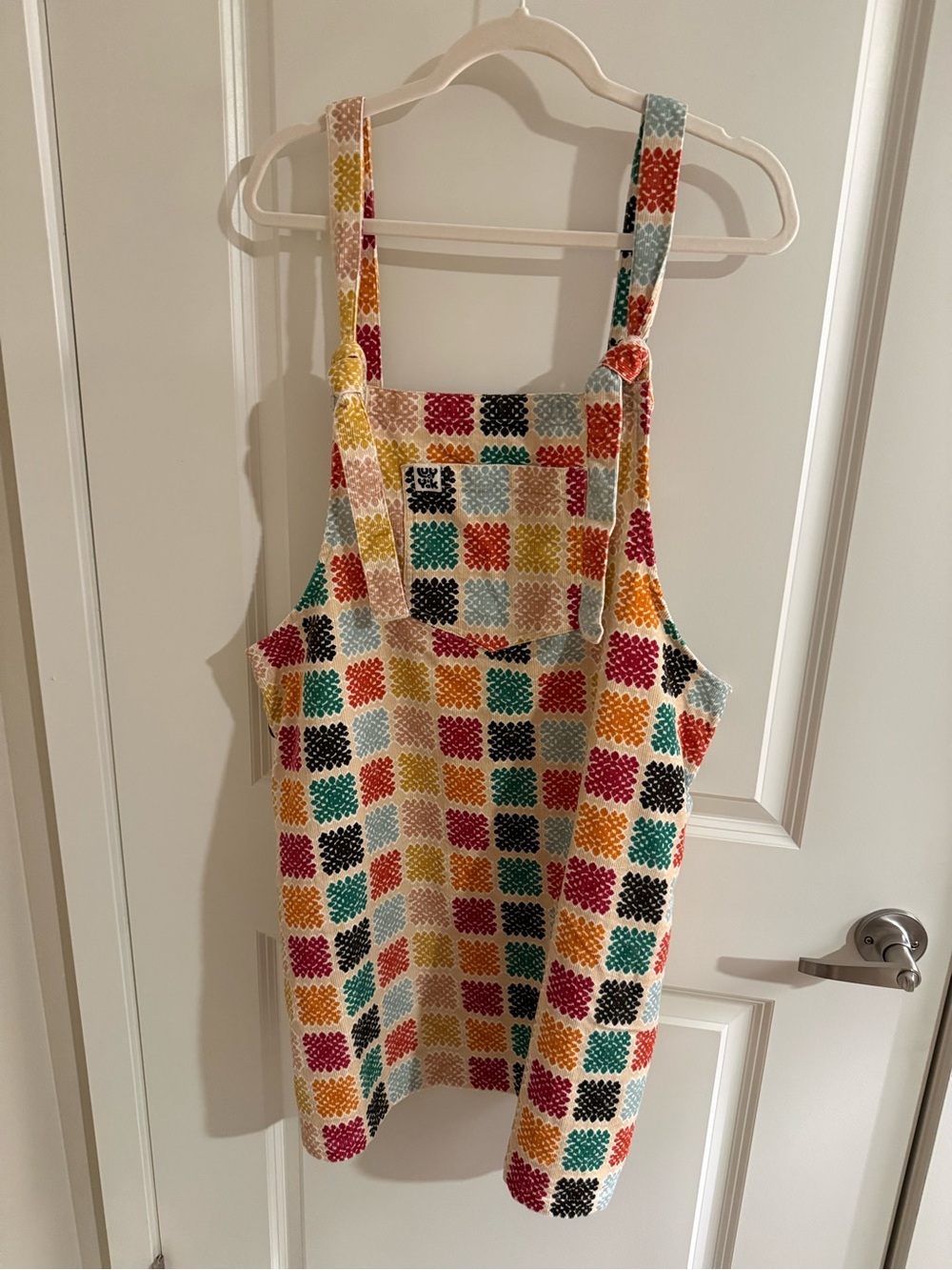 Lucy & Yak Anyana Check Corduroy Mini Pini Pinafore Dress Granny Square Size 16